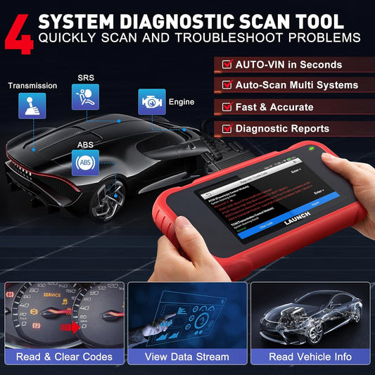 Launch CRP123E V2.0 OBD2 Scanner Moteur/Transmission/ABS/SRS, lecteur de code avec 7 réinitialisations, mise à jour gratuite à vie, FCA SGW, Auto VIN, outil de diagnostic de voiture pour toutes les marques