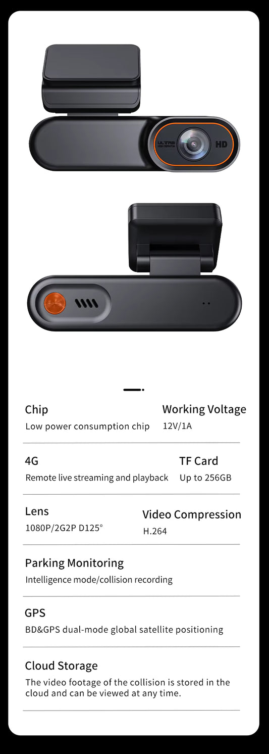 Nouveau 4G LTE Carte SIM Véhicule Connecté DVR GPS-enabled Mini Car Security Camera Mobile App Control Live Streaming Dash Cam